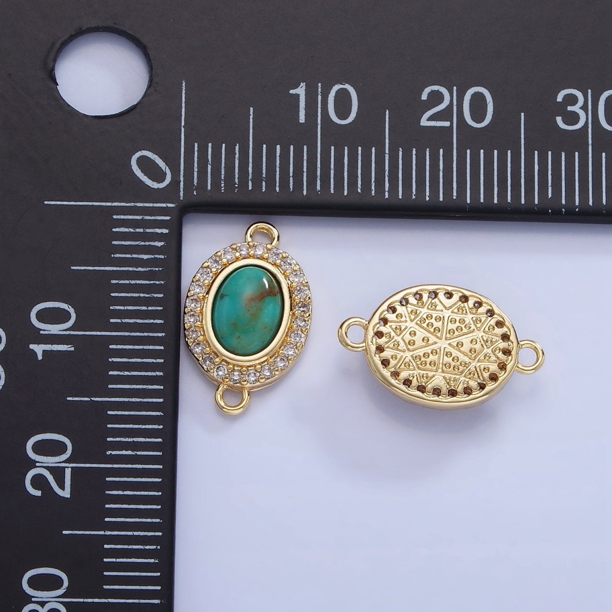 14K Gold Filled Carnelian, Turquoise Oval Micro Paved CZ Connector | G353
