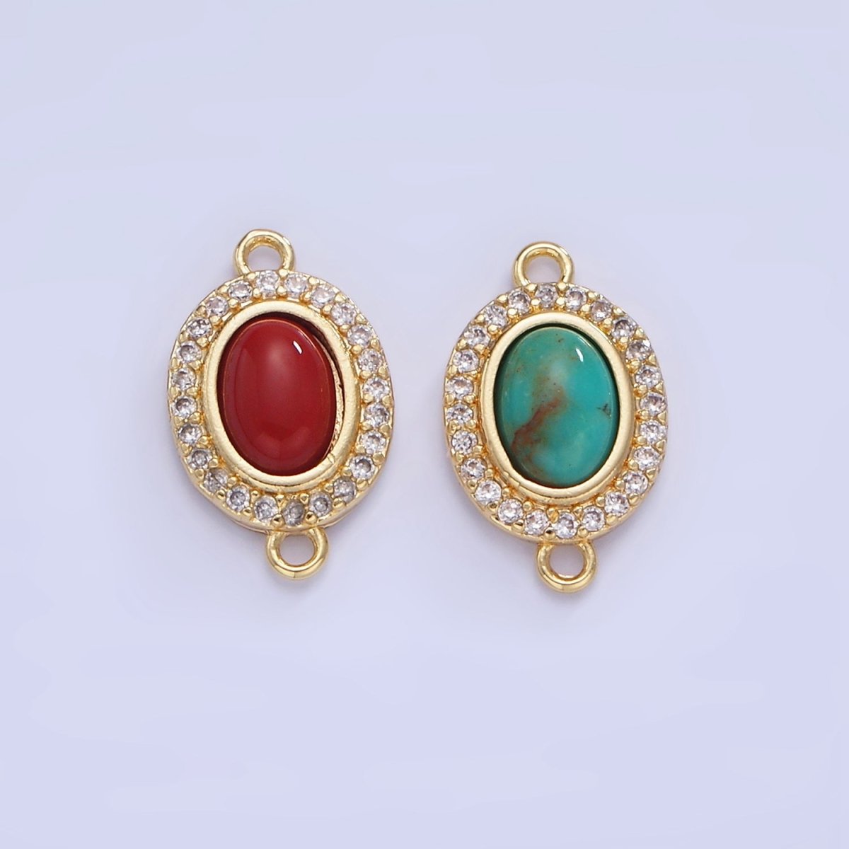 14K Gold Filled Carnelian, Turquoise Oval Micro Paved CZ Connector | G353