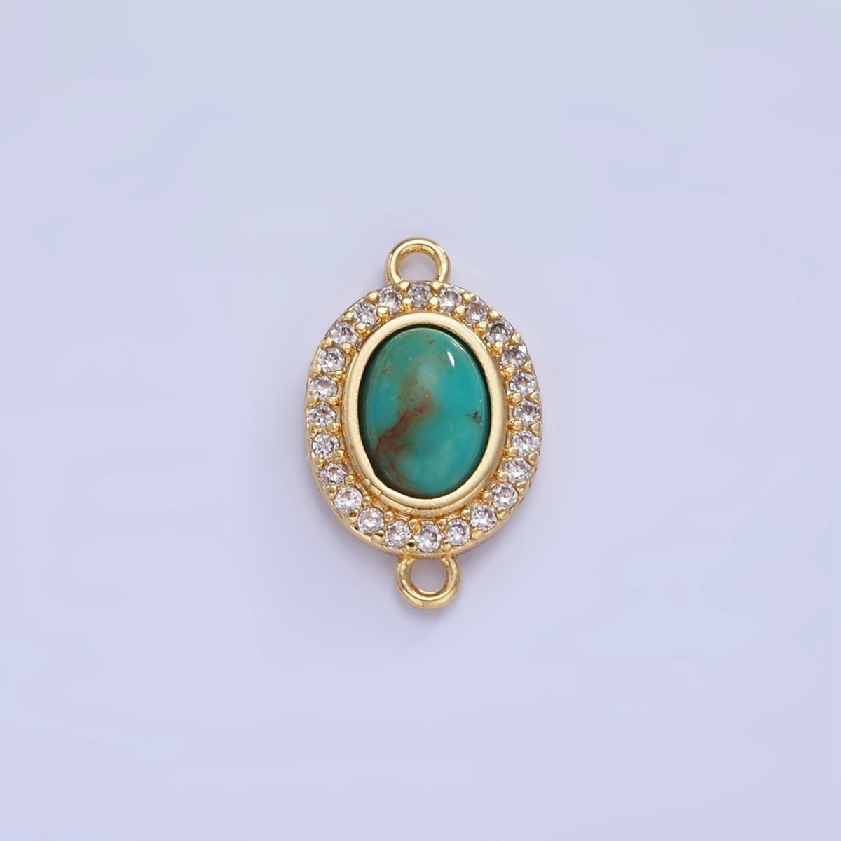 14K Gold Filled Carnelian, Turquoise Oval Micro Paved CZ Connector | G353