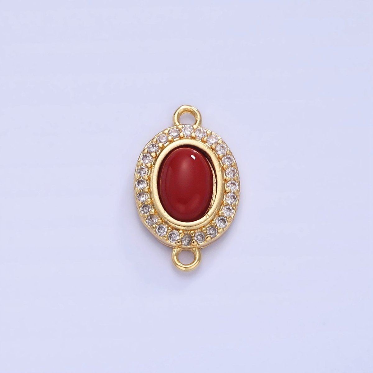 14K Gold Filled Carnelian, Turquoise Oval Micro Paved CZ Connector | G353