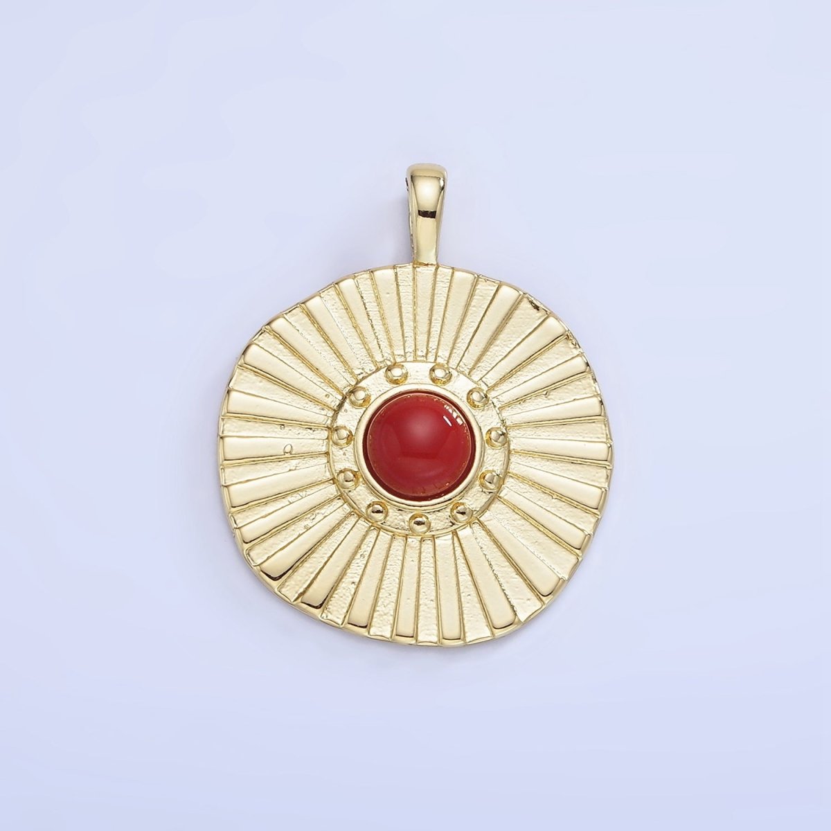 14K Gold Filled Carnelian, Turquoise Sunburst Ray Round Pendant | AA1256