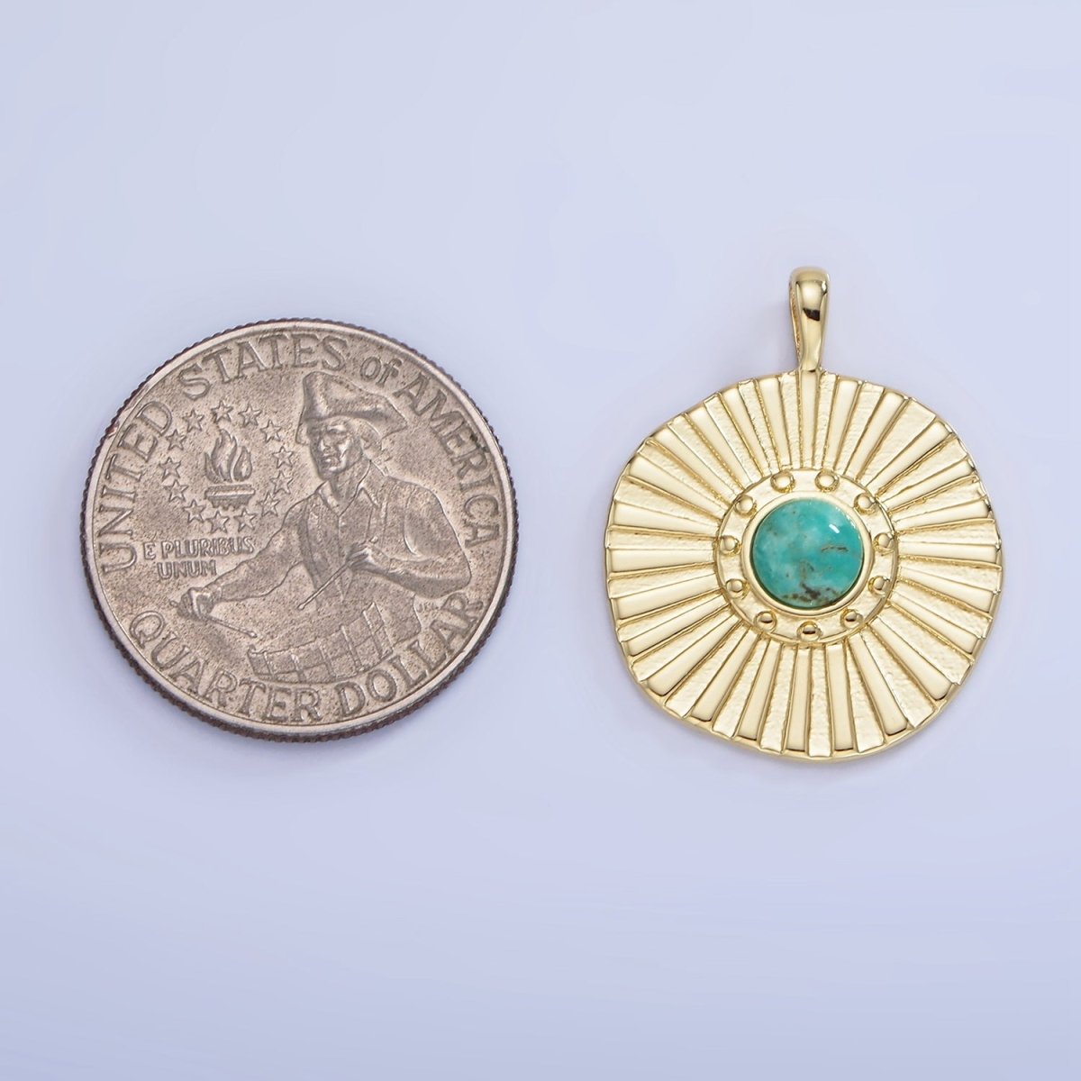 14K Gold Filled Carnelian, Turquoise Sunburst Ray Round Pendant | AA1256