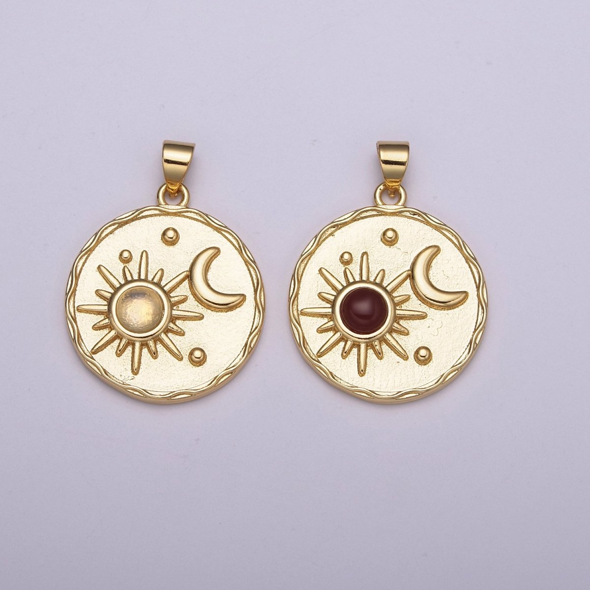 14k Gold filled Celestial charm w/ Moonstone Sun Moon Medallion pendant, Necklace supply, Jewelry makings N-512 N-513