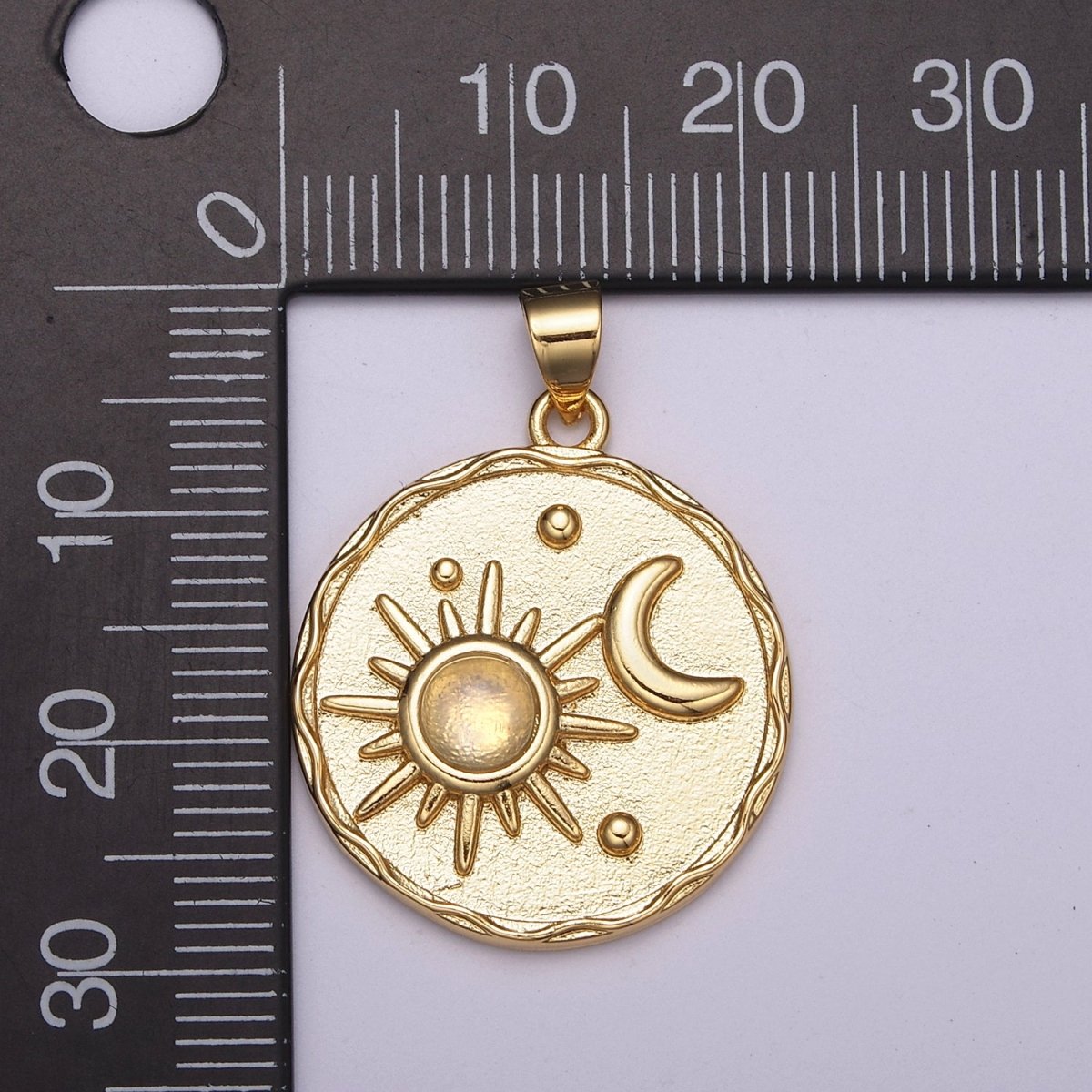 14k Gold filled Celestial charm w/ Moonstone Sun Moon Medallion pendant, Necklace supply, Jewelry makings N-512 N-513