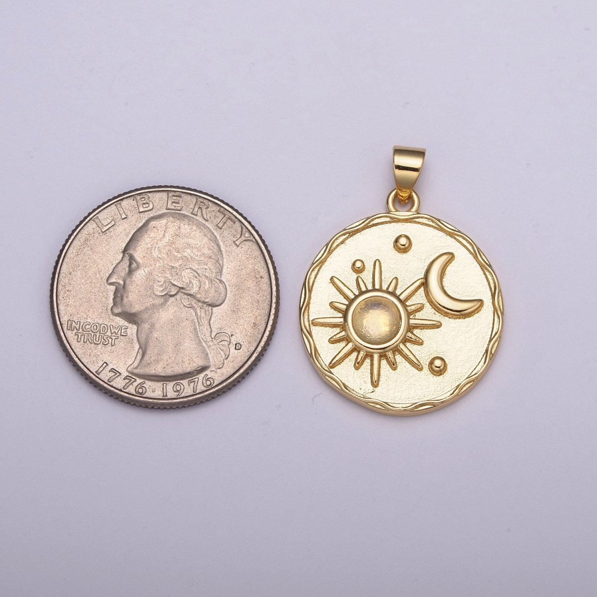 14k Gold filled Celestial charm w/ Moonstone Sun Moon Medallion pendant, Necklace supply, Jewelry makings N-512 N-513