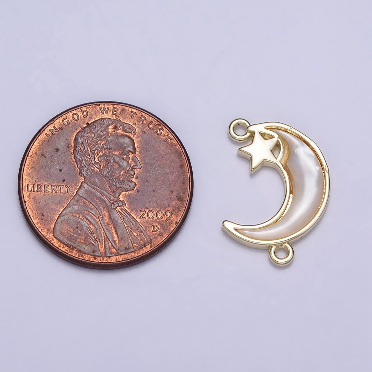 14K Gold Filled Celestial Crescent Moon Star Shell Pearl Connector | AA1018 - DLUXCA