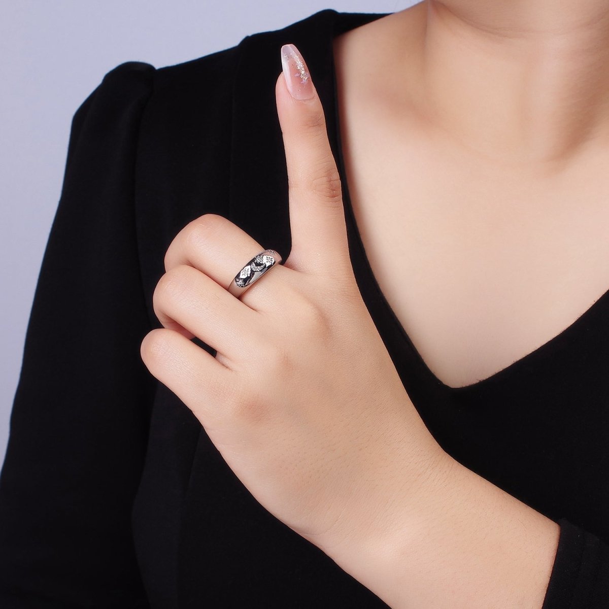 14K Gold Filled Celestial Crescent Moon Stars Micro Paved Ring in Gold & Silver | O1335 O1336