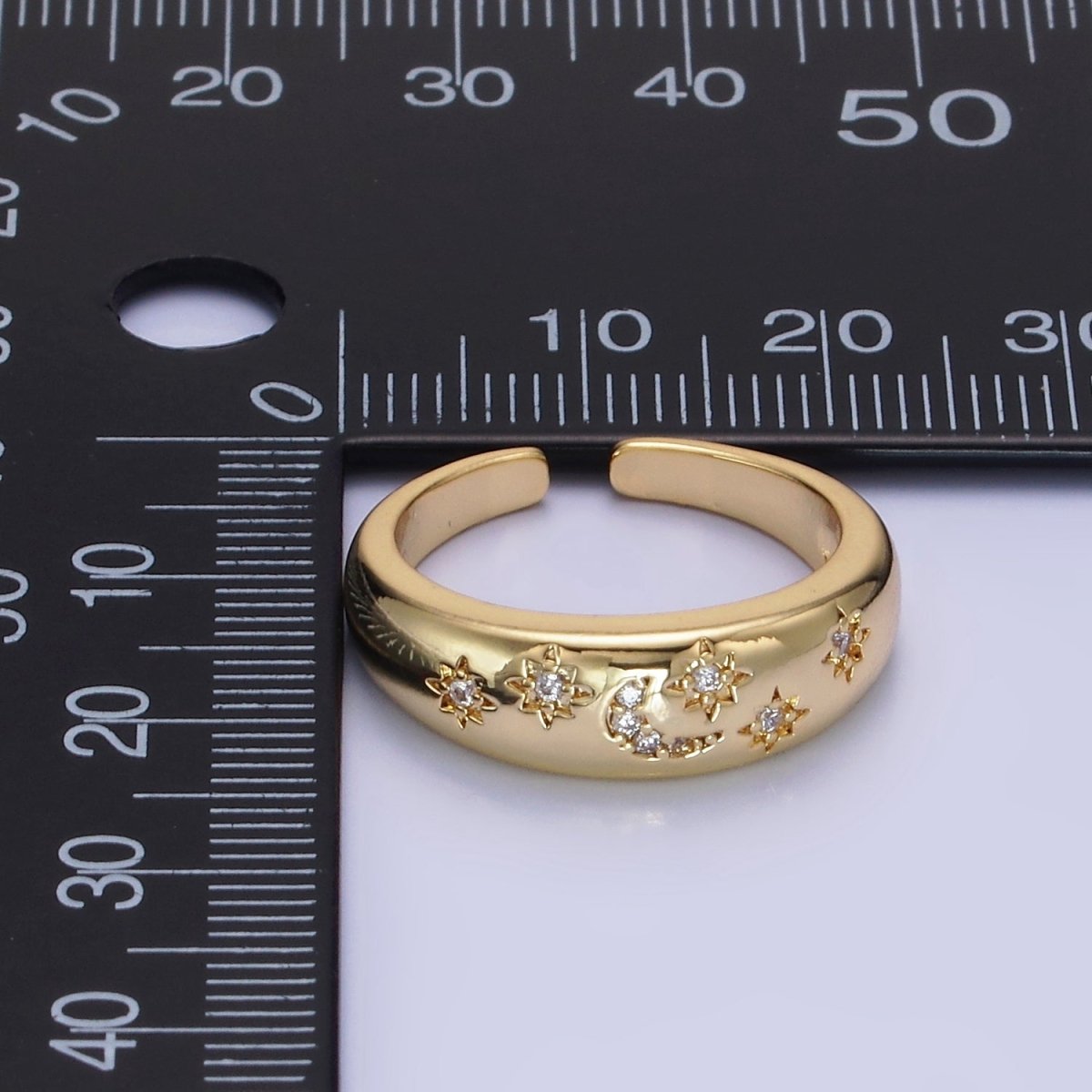 14K Gold Filled Celestial Crescent Moon Stars Micro Paved Ring in Gold & Silver | O1335 O1336
