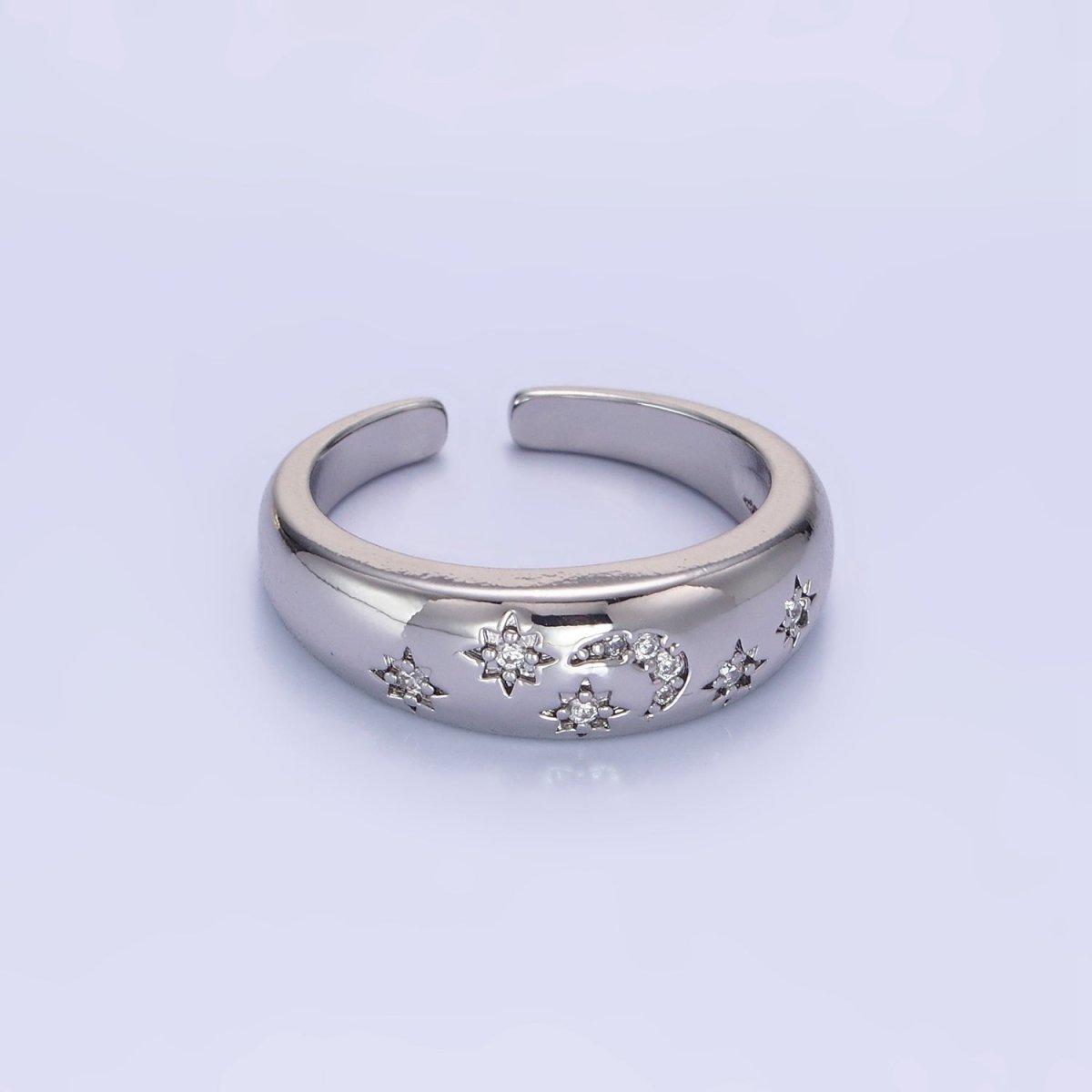 14K Gold Filled Celestial Crescent Moon Stars Micro Paved Ring in Gold & Silver | O1335 O1336