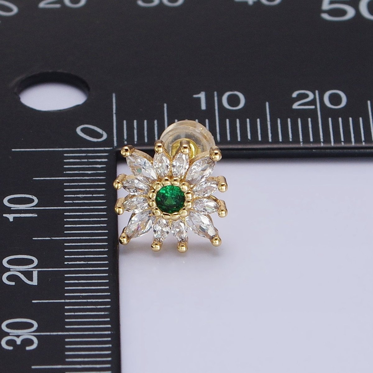 14K Gold Filled Celestial Emerald Green Flower Marquise Petal Stud Earrings in Gold & Silver | AD-587 AB1505