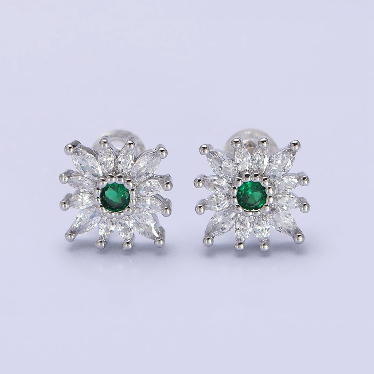 14K Gold Filled Celestial Emerald Green Flower Marquise Petal Stud Earrings in Gold & Silver | AD-587 AB1505