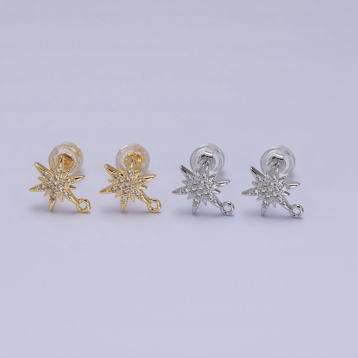 14K Gold Filled Celestial North Star Micro Paved Open Loop Stud Earrings in Silver & Gold | Z-201 Z-213
