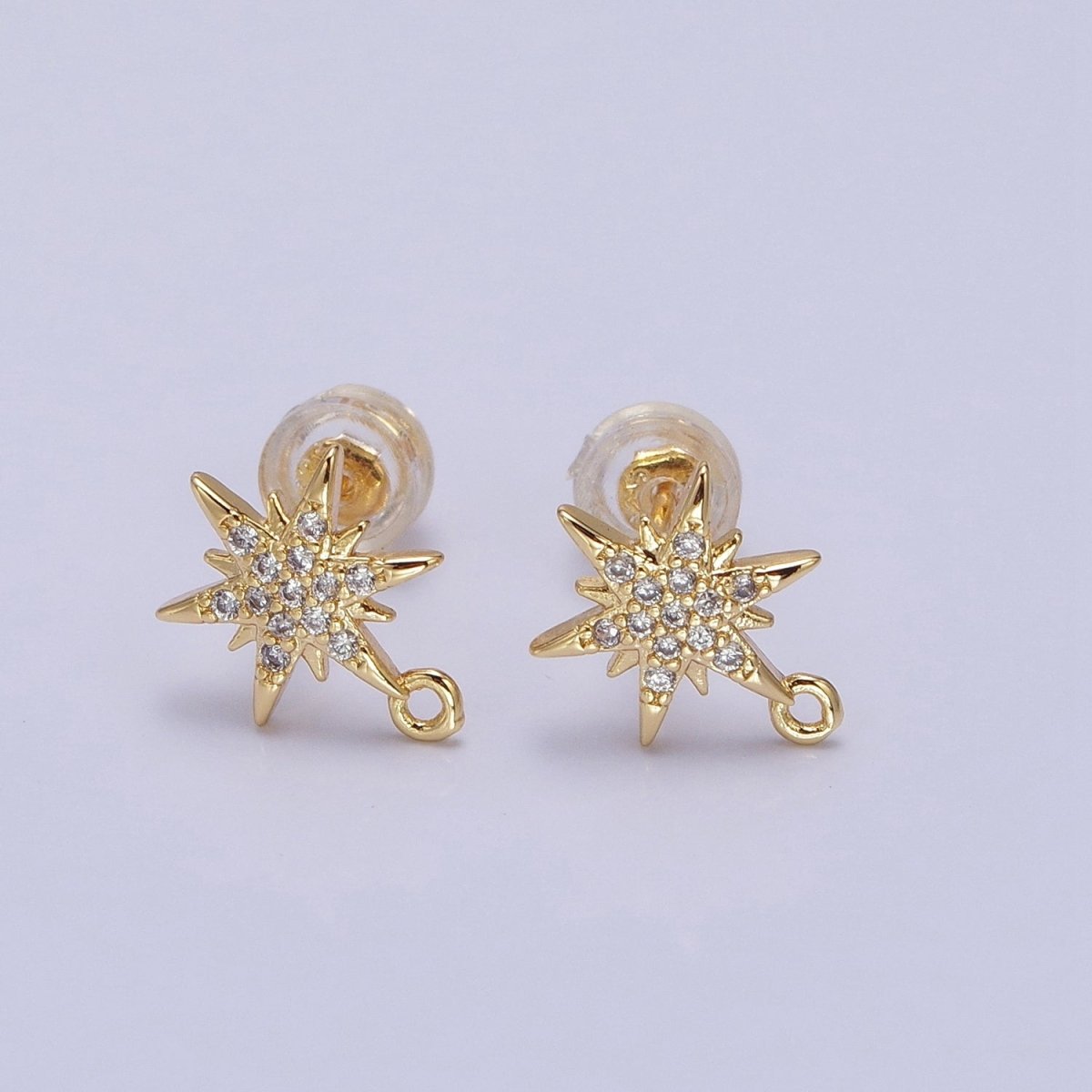14K Gold Filled Celestial North Star Micro Paved Open Loop Stud Earrings in Silver & Gold | Z-201 Z-213