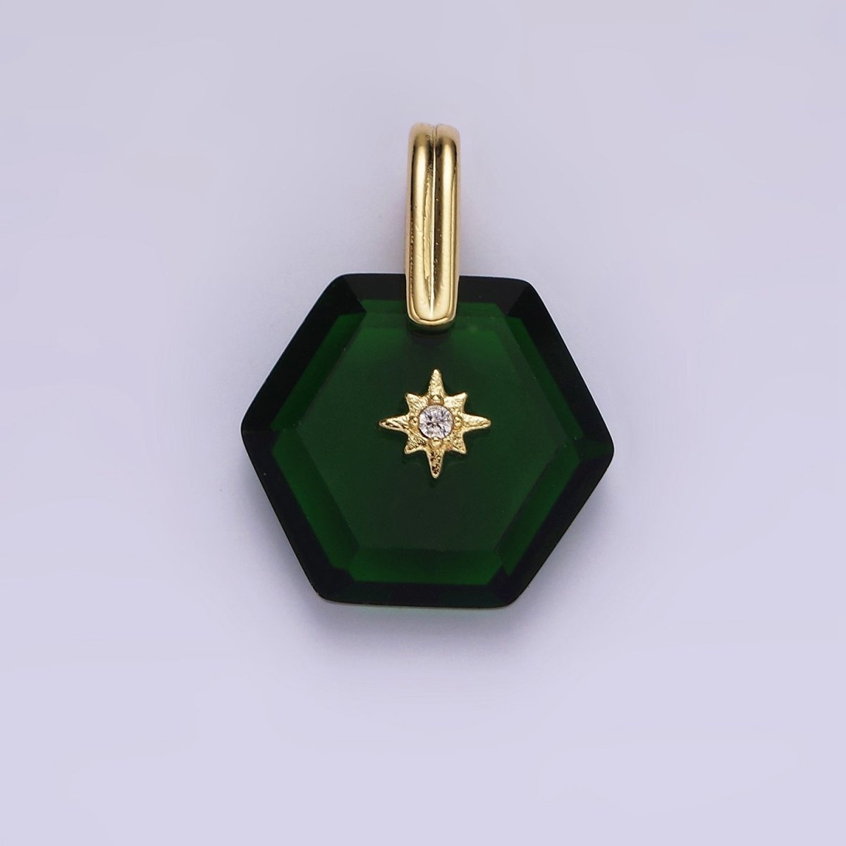 14K Gold Filled Celestial Star CZ Birthstone Hexagonal Personalized Pendant | AH113 - AH118