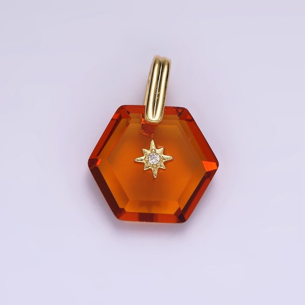 14K Gold Filled Celestial Star CZ Birthstone Hexagonal Personalized Pendant | AH113 - AH118
