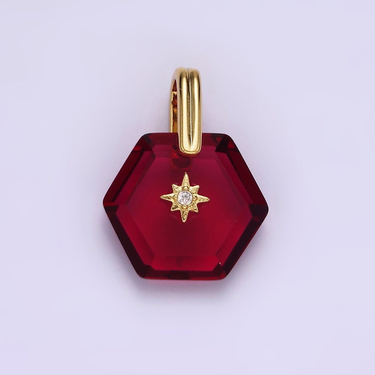 14K Gold Filled Celestial Star CZ Birthstone Hexagonal Personalized Pendant | AH113 - AH118