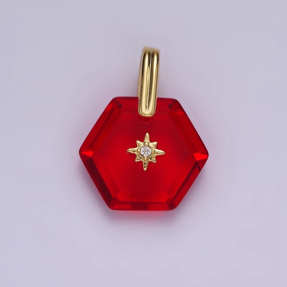 14K Gold Filled Celestial Star CZ Birthstone Hexagonal Personalized Pendant | AH113 - AH118