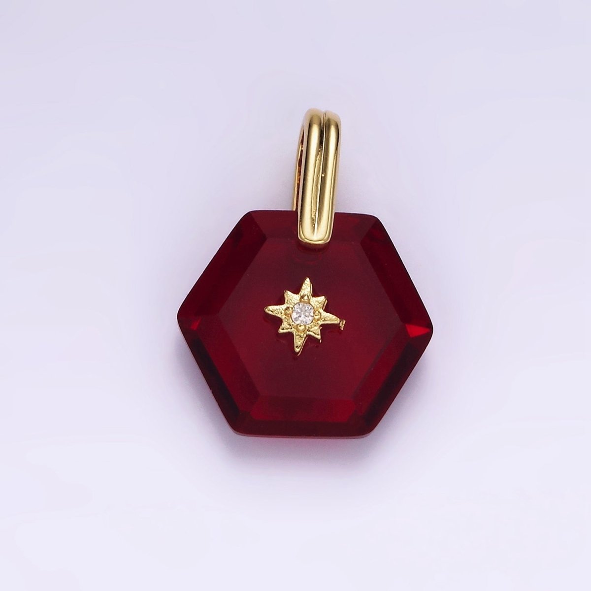 14K Gold Filled Celestial Star CZ Birthstone Hexagonal Personalized Pendant | AH113 - AH118
