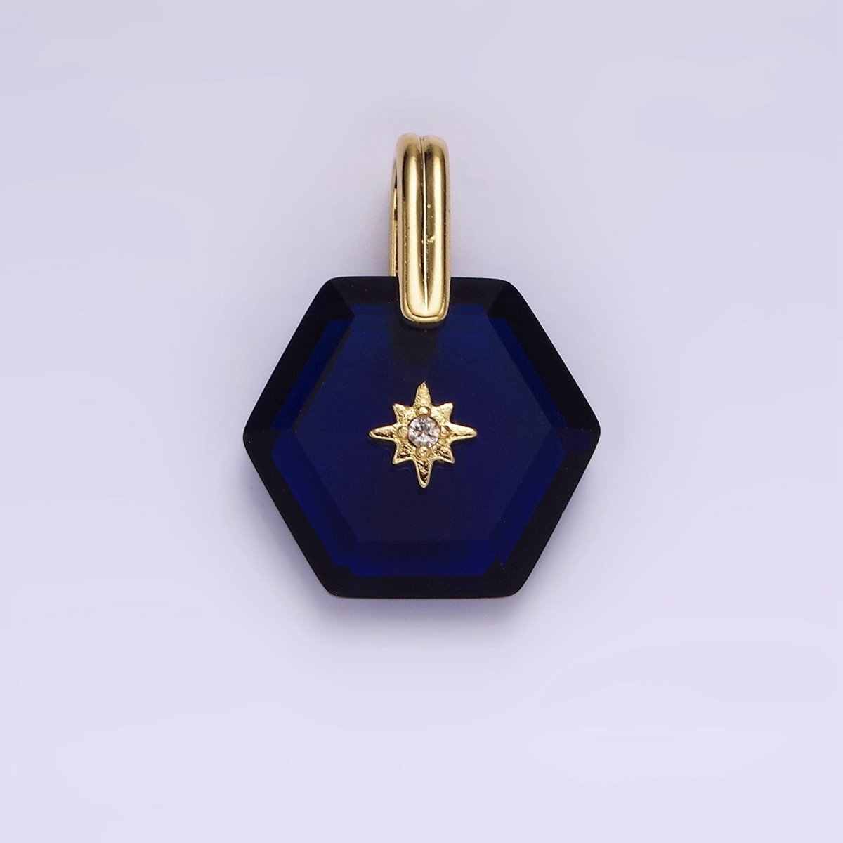14K Gold Filled Celestial Star CZ Birthstone Hexagonal Personalized Pendant | AH113 - AH118