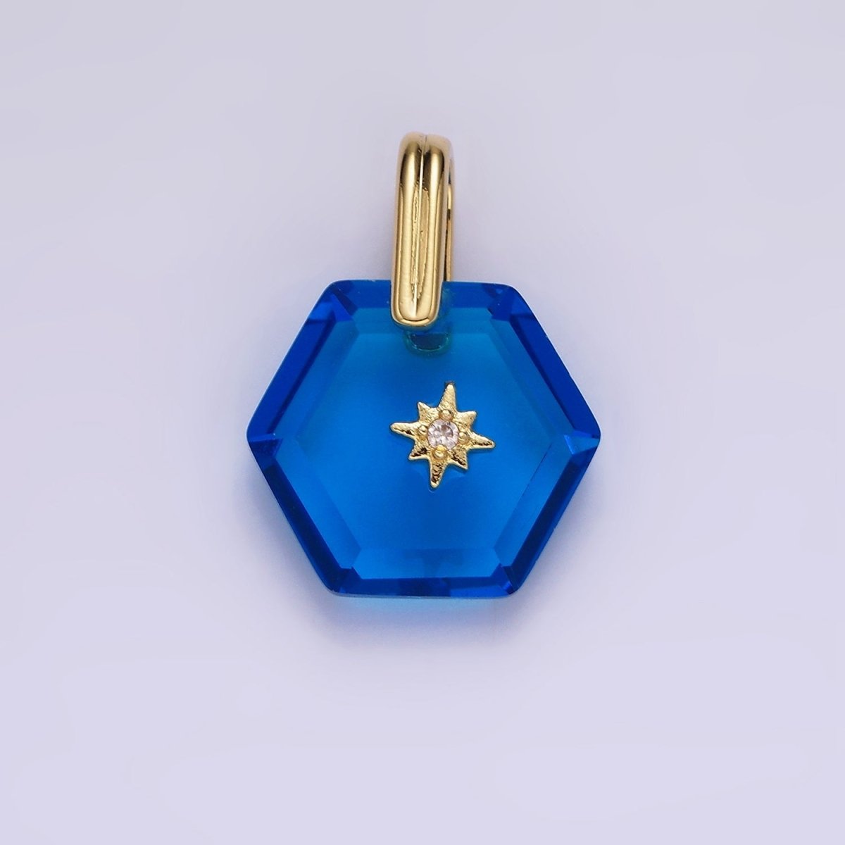 14K Gold Filled Celestial Star CZ Birthstone Hexagonal Personalized Pendant | AH113 - AH118