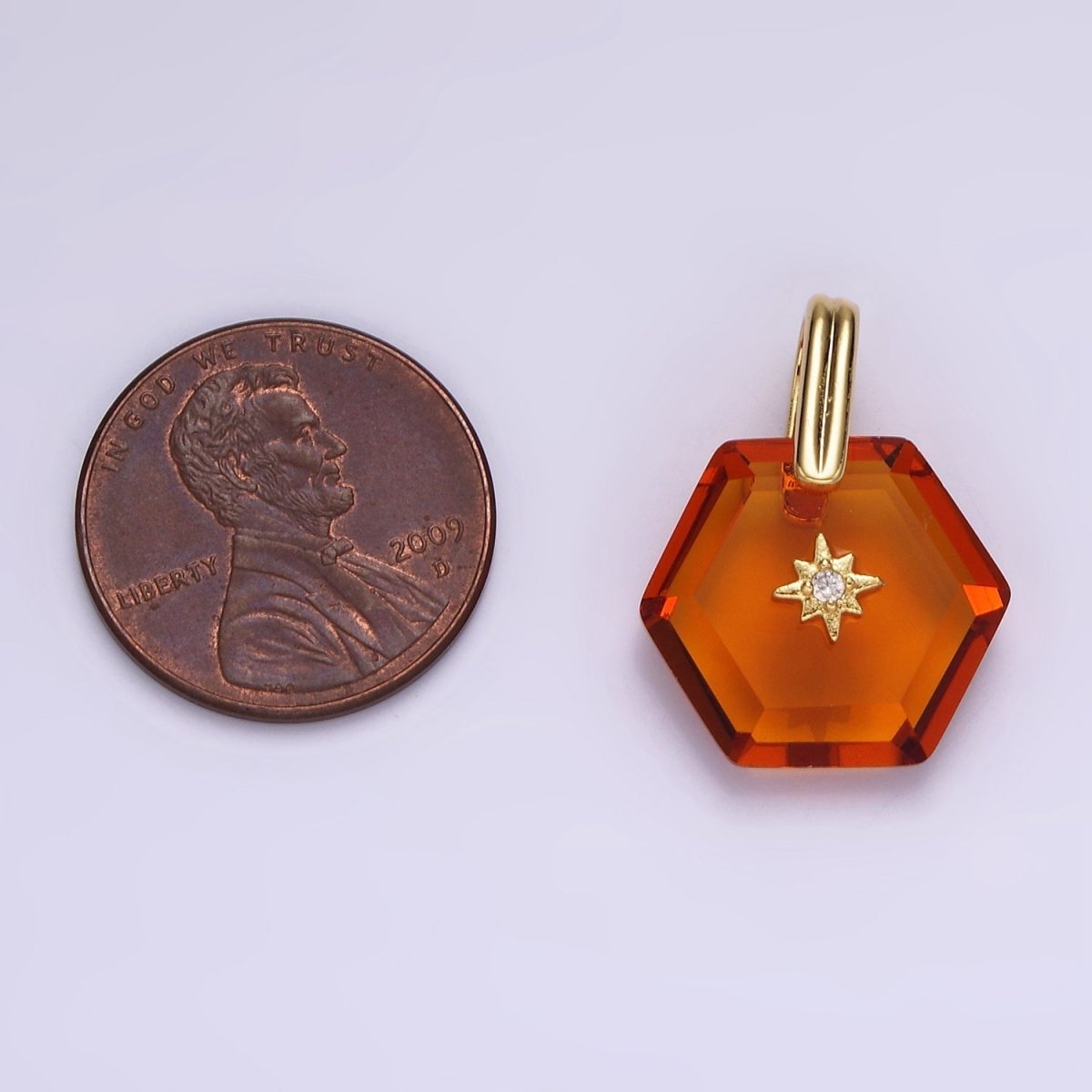 14K Gold Filled Celestial Star CZ Birthstone Hexagonal Personalized Pendant | AH113 - AH118