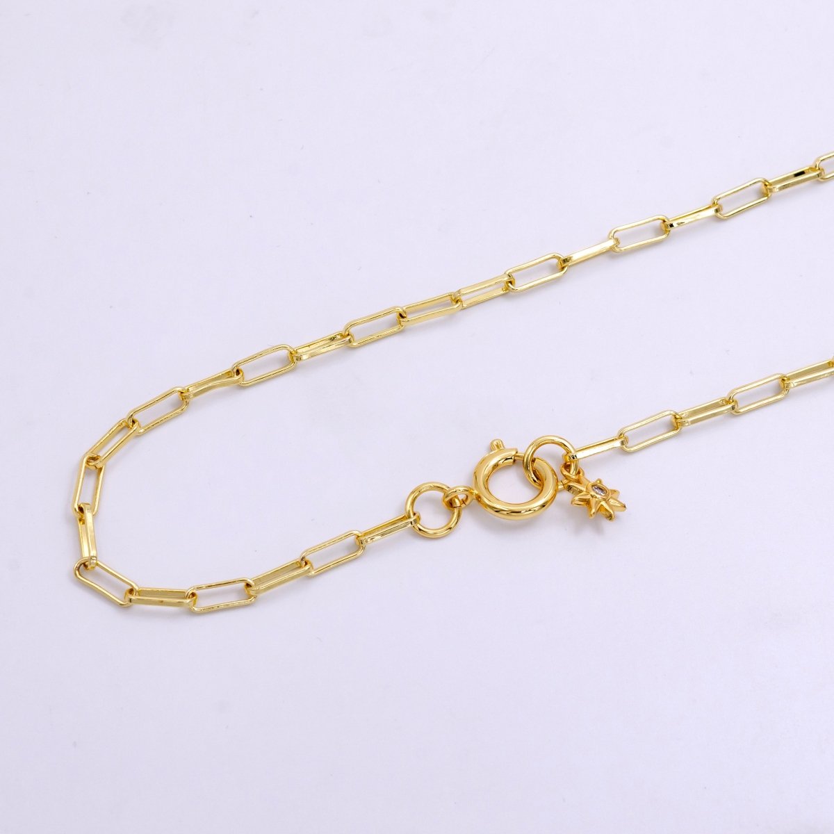 OS 14K Gold Filled Celestial Star CZ Paperclip Chain Spring Ring 27.5 Inch Necklace | WA-2440