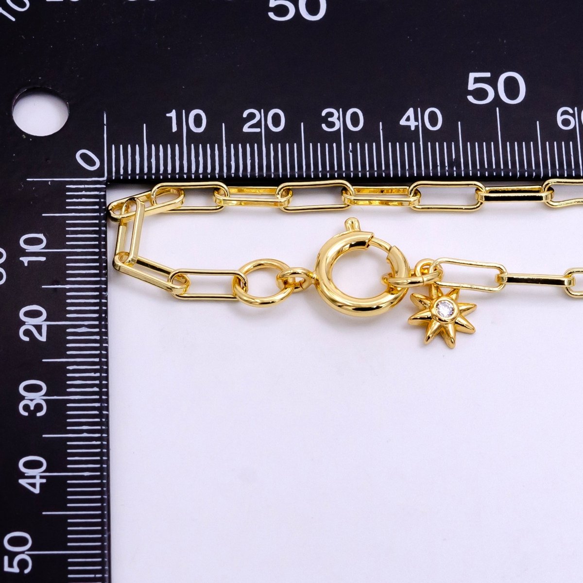 OS 14K Gold Filled Celestial Star CZ Paperclip Chain Spring Ring 27.5 Inch Necklace | WA-2440