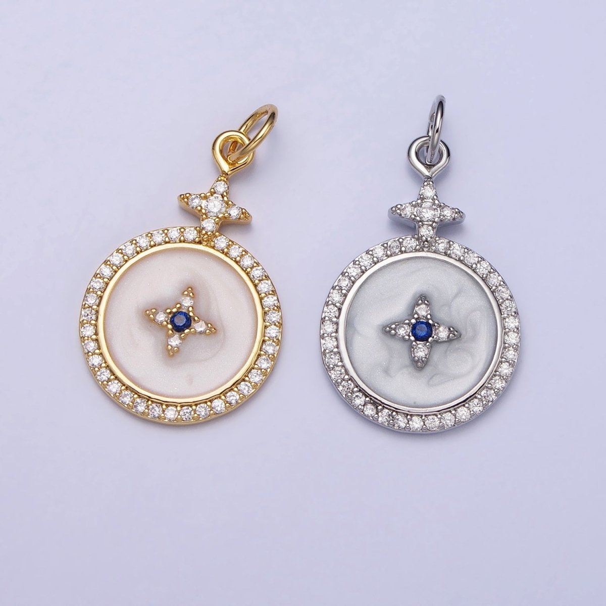 14K Gold Filled Celestial Star Micro Paved White Enamel Charm in Gold & Silver | AC424