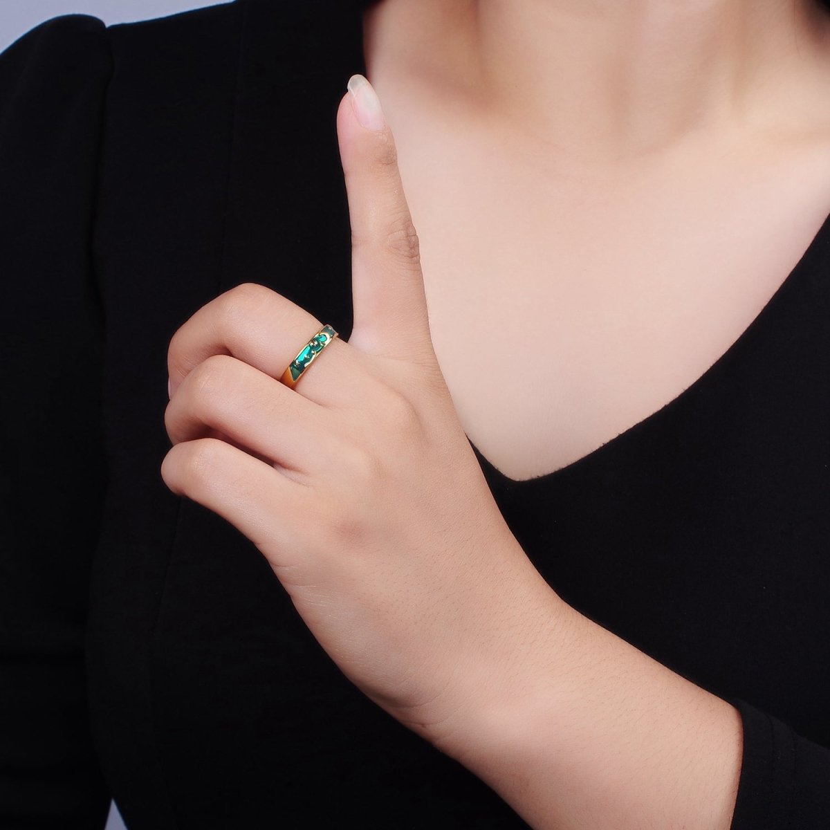 14K Gold Filled Celestial Sun Crescent Moon Blue Band Ring Set in Silver & Gold | O1070 O1071