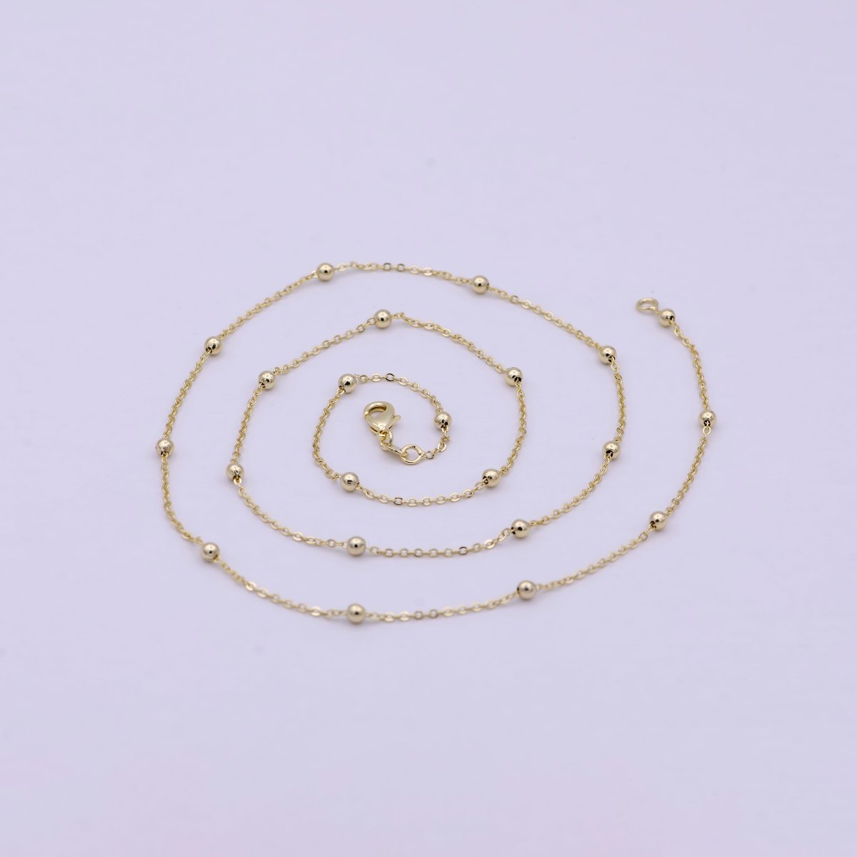 14K Gold Filled Chain, 3mm Bead Width, 24 Inch Layering Beaded Satellite Cable Necklace | WA-616 Clearance Pricing - DLUXCA