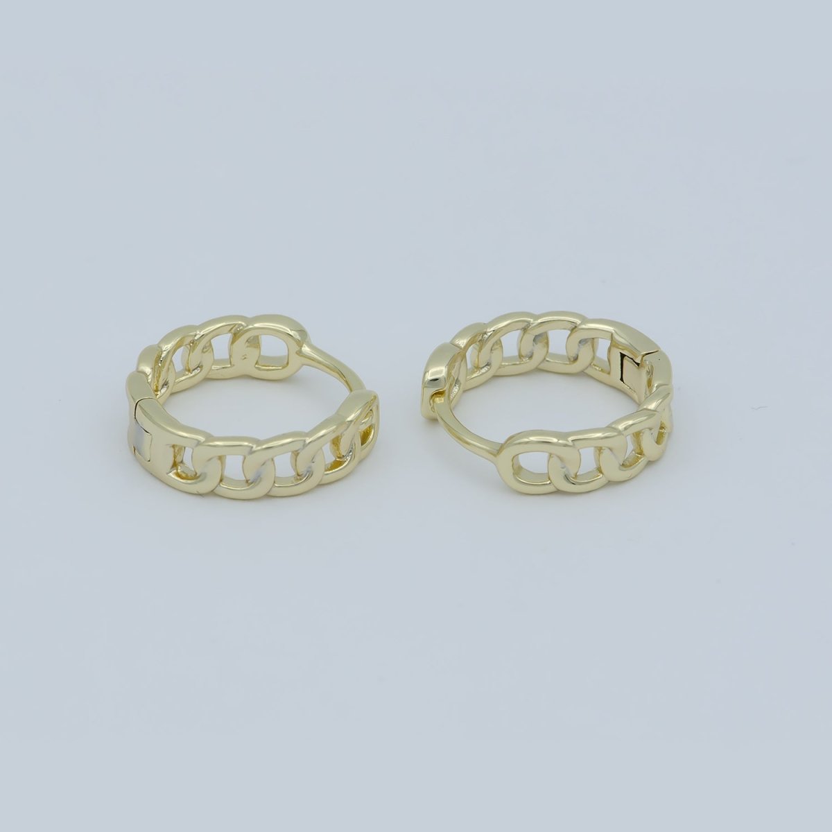 14K Gold Filled Chain Link Hoop, 15mm Curb Chain Huggies - DLUXCA