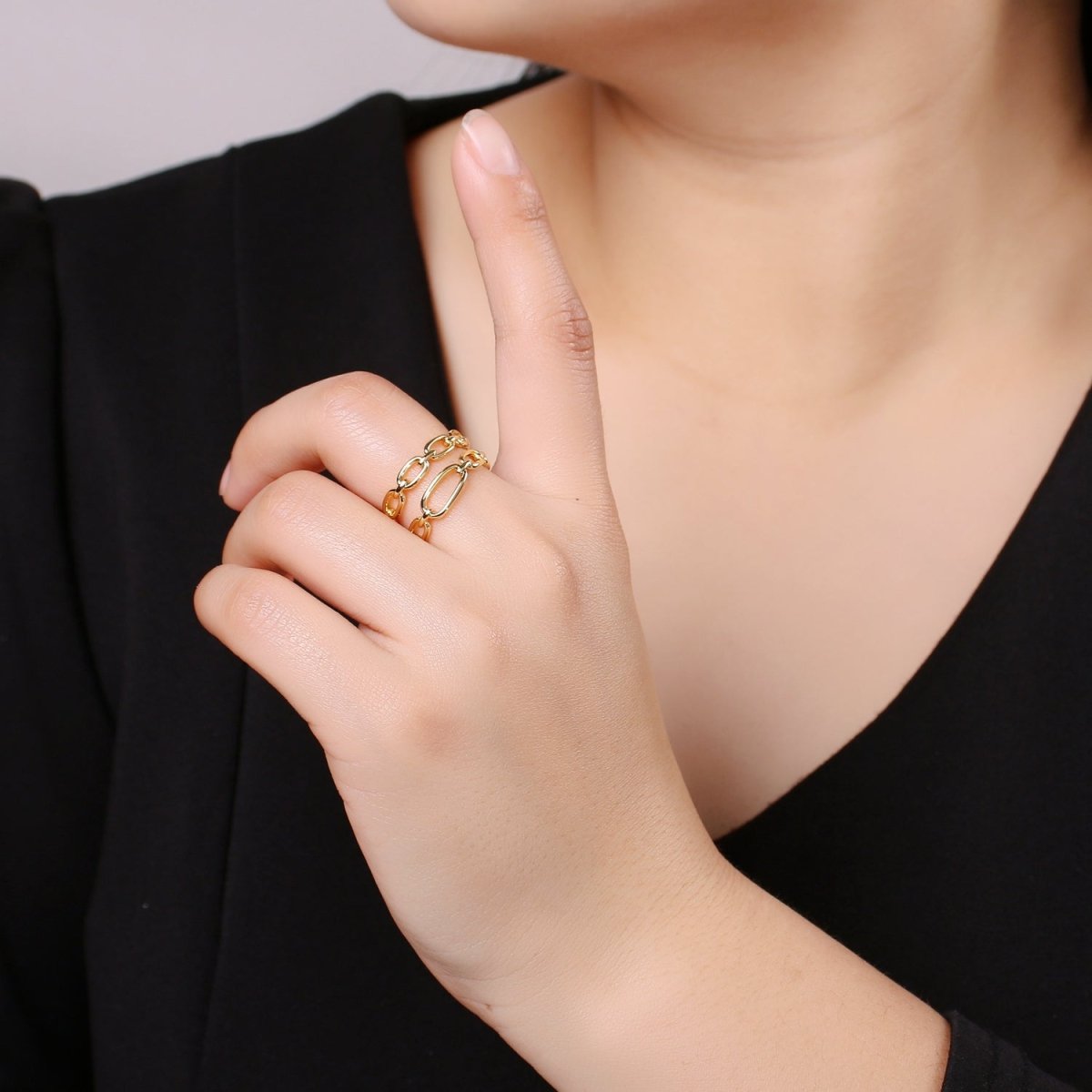 14k Gold Filled Chain Ring, Gold Stacking Ring, Thick Chain Ring, Cable Chain Ring, Statement Ring, Gold Link Ring for Minimalist Jewelry R303 O1003