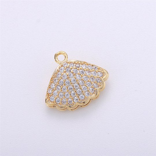 14k Gold Filled Charm Clam Shell, 15mm, Micro Pave Shell Charm Open Clam Shell PendantC-472 - DLUXCA