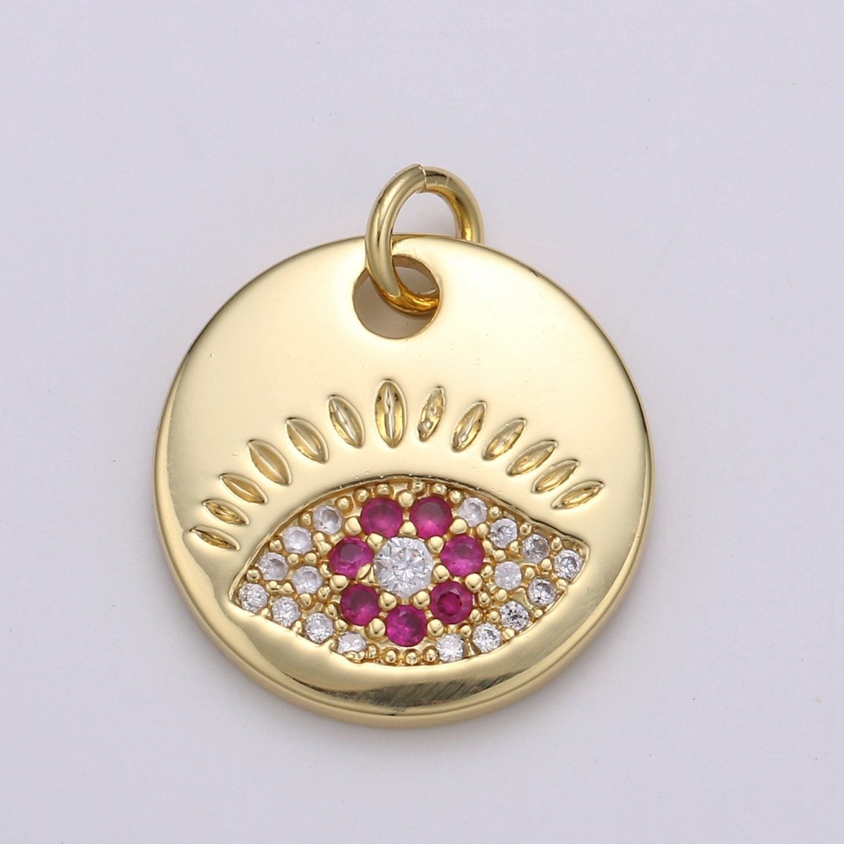 14k Gold Filled Charm CZ Micro Pave Evil Eye Round Coin Pendant Medallion Charm Cubic Zirconia Charm for Necklace Bracelet Supply E-051 - E-054