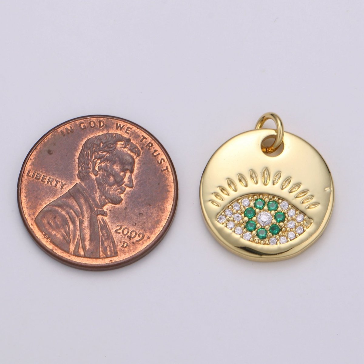 14k Gold Filled Charm CZ Micro Pave Evil Eye Round Coin Pendant Medallion Charm Cubic Zirconia Charm for Necklace Bracelet Supply E-051 - E-054