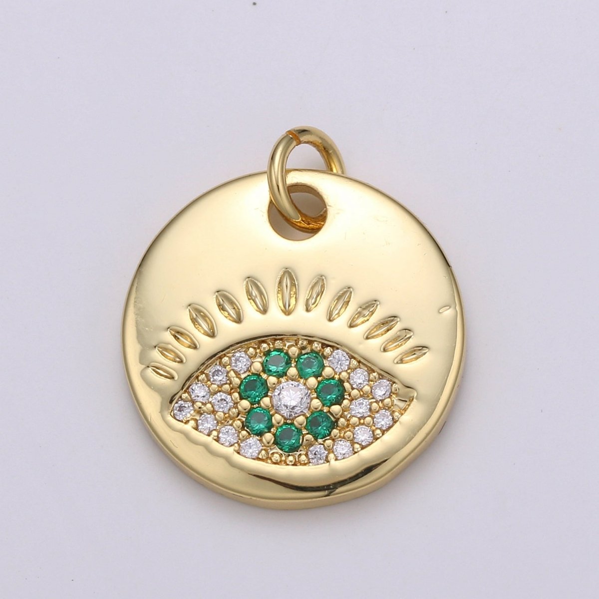 14k Gold Filled Charm CZ Micro Pave Evil Eye Round Coin Pendant Medallion Charm Cubic Zirconia Charm for Necklace Bracelet Supply E-051 - E-054
