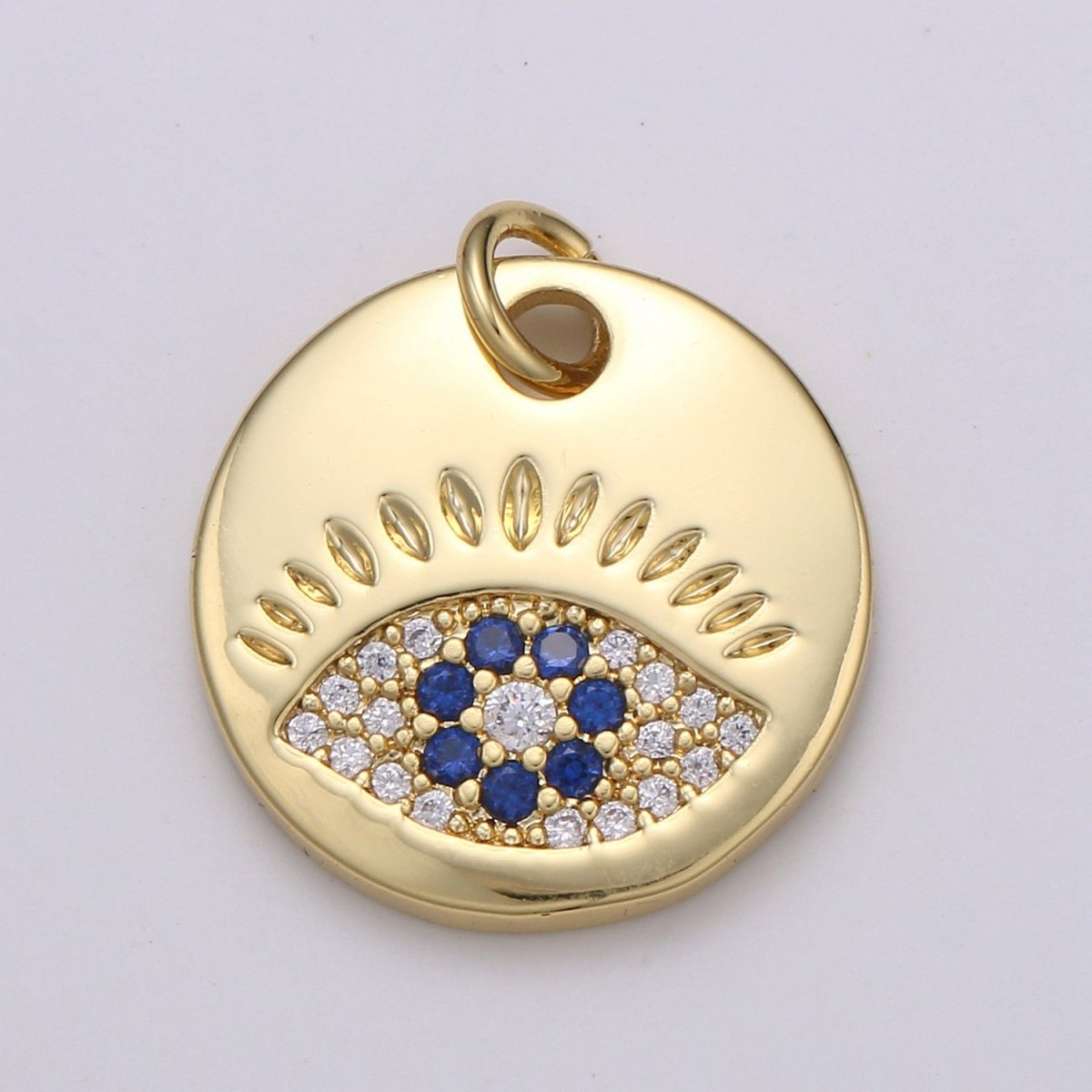 14k Gold Filled Charm CZ Micro Pave Evil Eye Round Coin Pendant Medallion Charm Cubic Zirconia Charm for Necklace Bracelet Supply E-051 - E-054