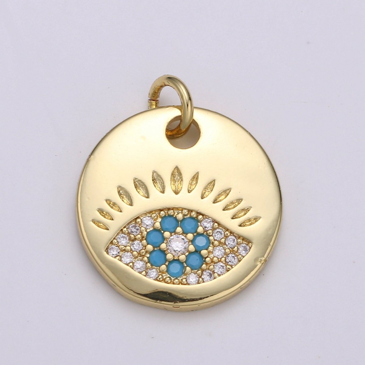 14k Gold Filled Charm CZ Micro Pave Evil Eye Round Coin Pendant Medallion Charm Cubic Zirconia Charm for Necklace Bracelet Supply E-051 - E-054