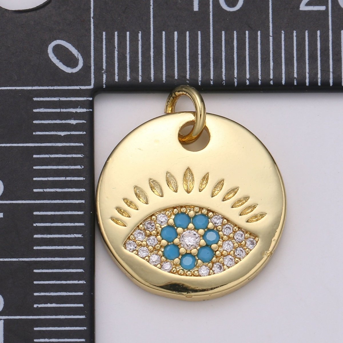 14k Gold Filled Charm CZ Micro Pave Evil Eye Round Coin Pendant Medallion Charm Cubic Zirconia Charm for Necklace Bracelet Supply E-051 - E-054
