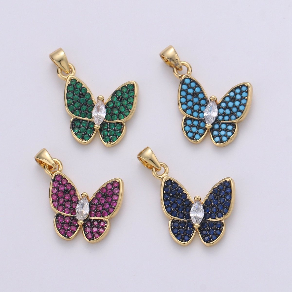14k Gold Filled Charm Dainty Cubic Butterfly Pendant, Bracelet Charm, Necklace Pendant, Micro Pave Animal Jewelry Supply I-375~I-378