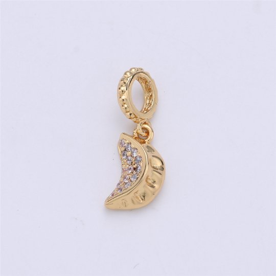 14K Gold Filled Charm Micro Pave Dumplings Charm, Dainty Gold Crescent Moon Charm for Bracelet, Necklace Component Supply C-708