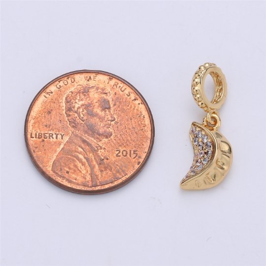 14K Gold Filled Charm Micro Pave Dumplings Charm, Dainty Gold Crescent Moon Charm for Bracelet, Necklace Component Supply C-708