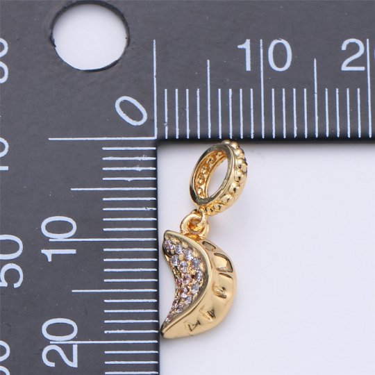 14K Gold Filled Charm Micro Pave Dumplings Charm, Dainty Gold Crescent Moon Charm for Bracelet, Necklace Component Supply C-708
