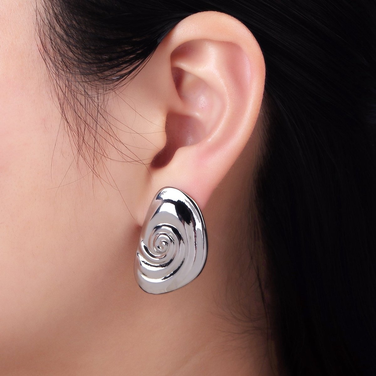 14K Gold Filled Circular Wave Abstract Stud Earrings in Gold & Silver | P454 P455