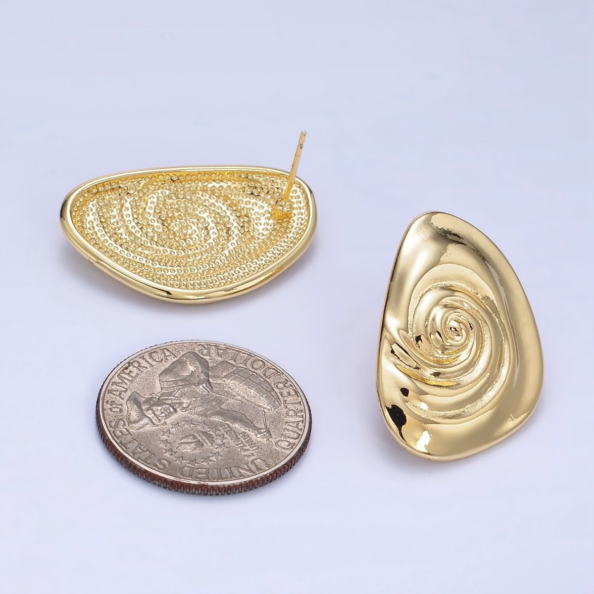 14K Gold Filled Circular Wave Abstract Stud Earrings in Gold & Silver | P454 P455