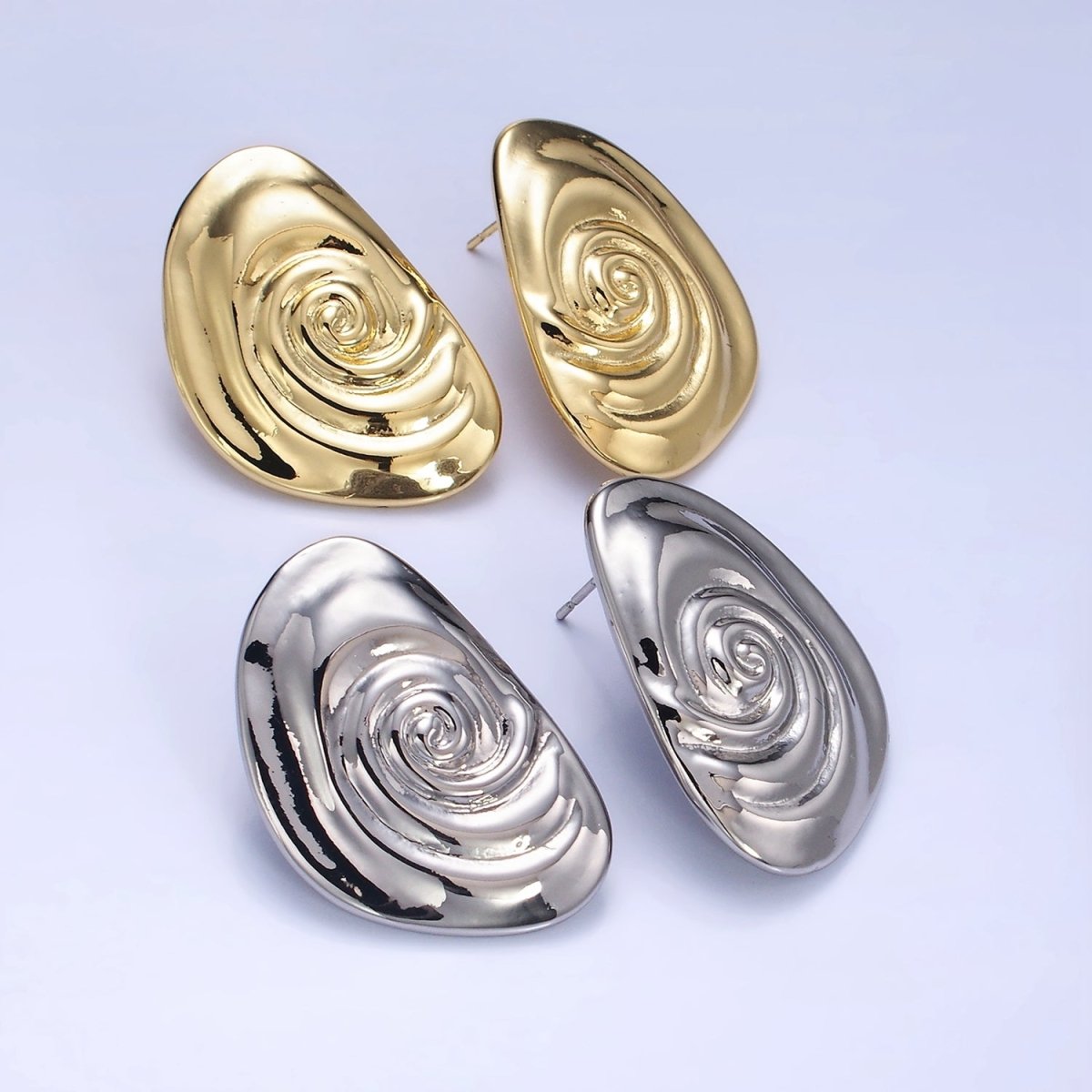 14K Gold Filled Circular Wave Abstract Stud Earrings in Gold & Silver | P454 P455