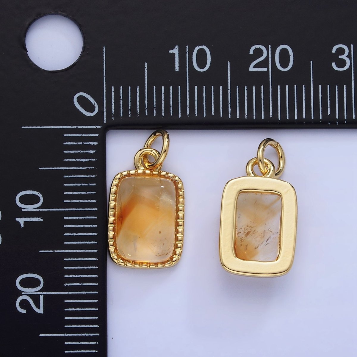 14K Gold Filled Citrine Rectangular Beaded Bezel Charm | W584