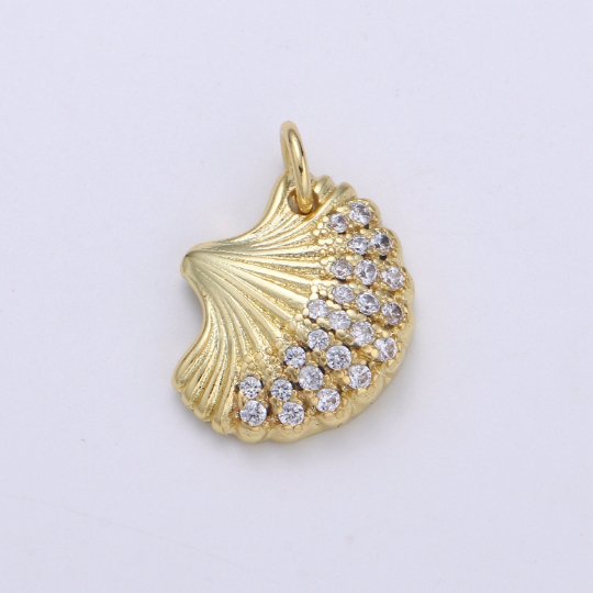 14K Gold Filled Clam Shell Pendant, Scallop Shell, Cockle Shell, Seashell Charms, Gold Shel,E-107l Pendant, Beach Inspired Charm Supply,E-107