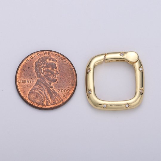 14k Gold FIlled Clasp CZ Micro Pave Square Shape Clasp with Open Spring, Square Spring Snap Clasp, 18x18mm K-840