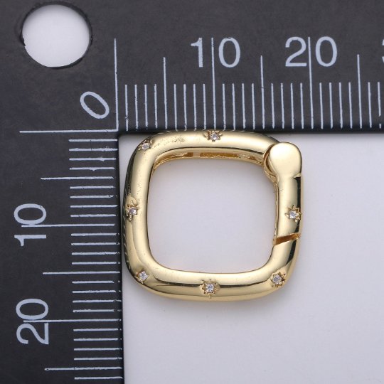 14k Gold FIlled Clasp CZ Micro Pave Square Shape Clasp with Open Spring, Square Spring Snap Clasp, 18x18mm K-840